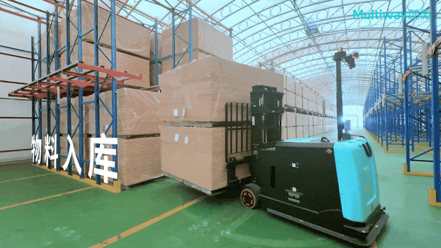 驶入式货架激光无人叉车应用案例-劢微机器人