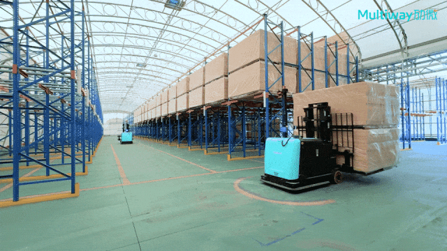 驶入式货架无人叉车应用案例-劢微机器人