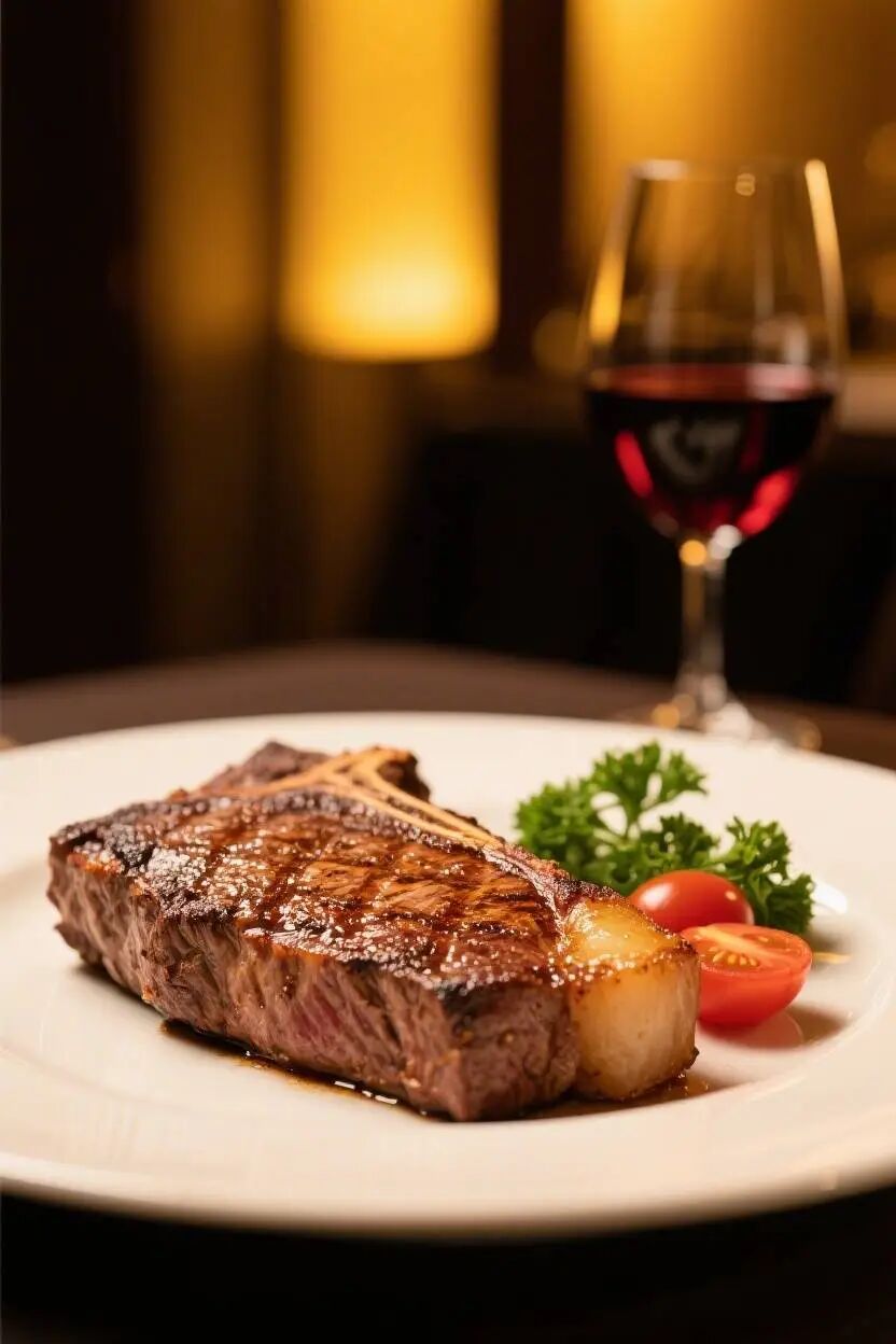 红酒牛排主题，温暖浓郁的餐饮场景