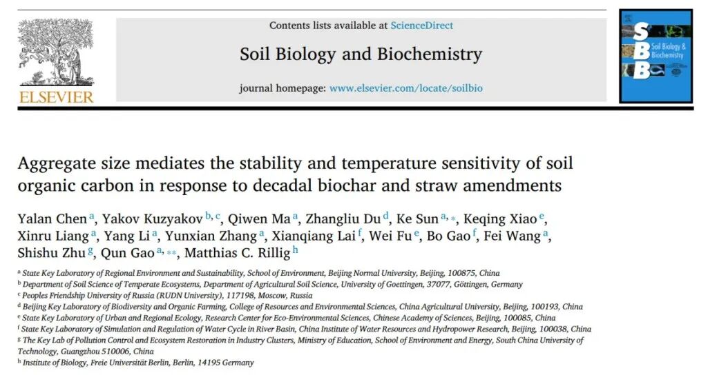 恭喜！北师大孙可团队陈雅兰SBB：团聚体尺寸调控土壤有机碳的稳定性及温度敏感性