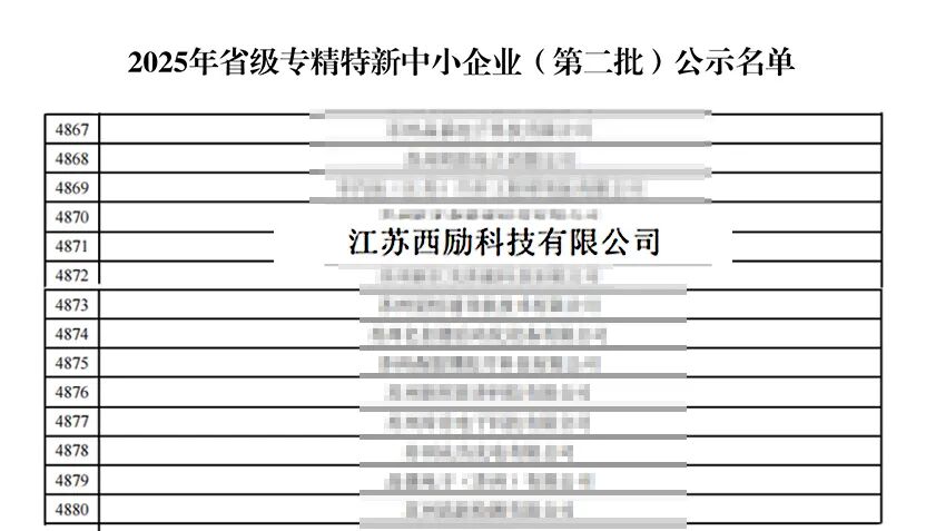 西励科技成功入选江苏省2025年度省级“专精特新中小企业”