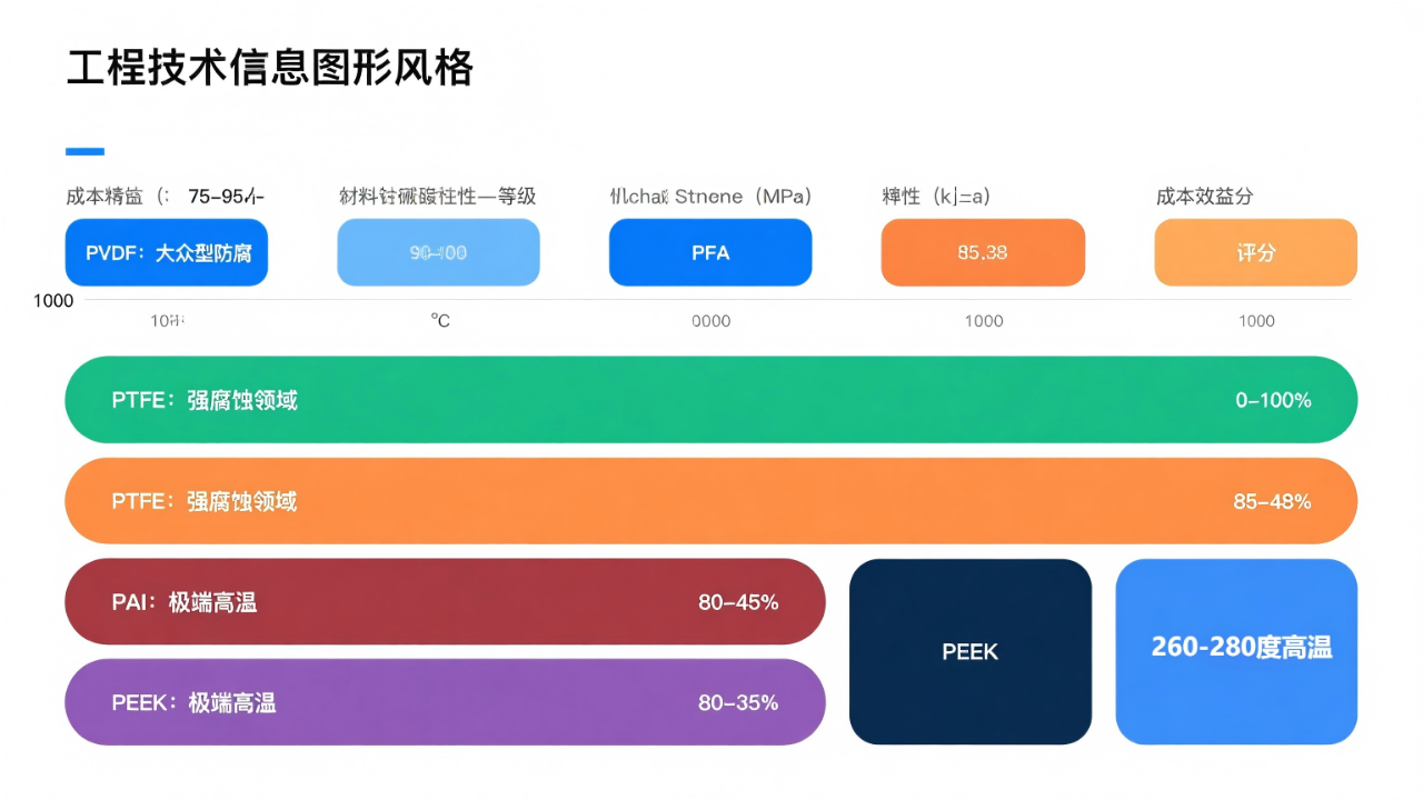 氟塑料PVDF、ECTFE/PAI/PTFE/PEEK/PFA性能应用图