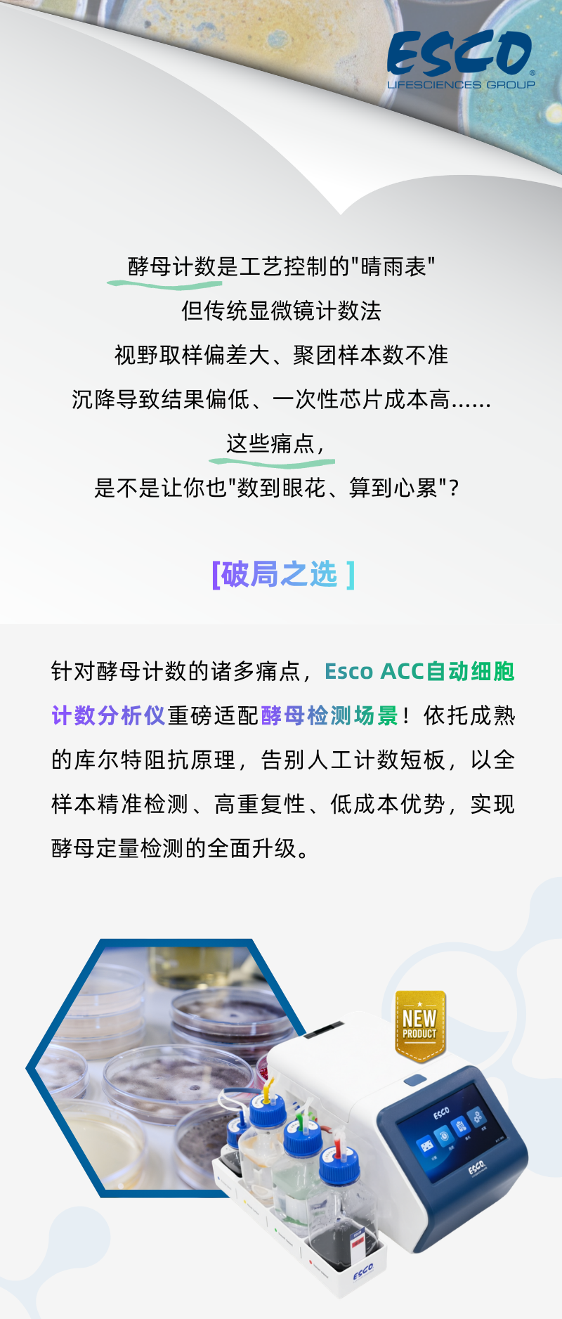 破解酵母团聚计数难题｜Esco ACC 自动细胞计数分析仪应用方案