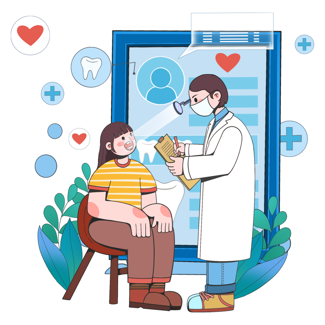 千库网_蓝色卡通扁平风医生患者牙医诊断医疗检查牙齿健康免抠素材_元素编号14779562.png