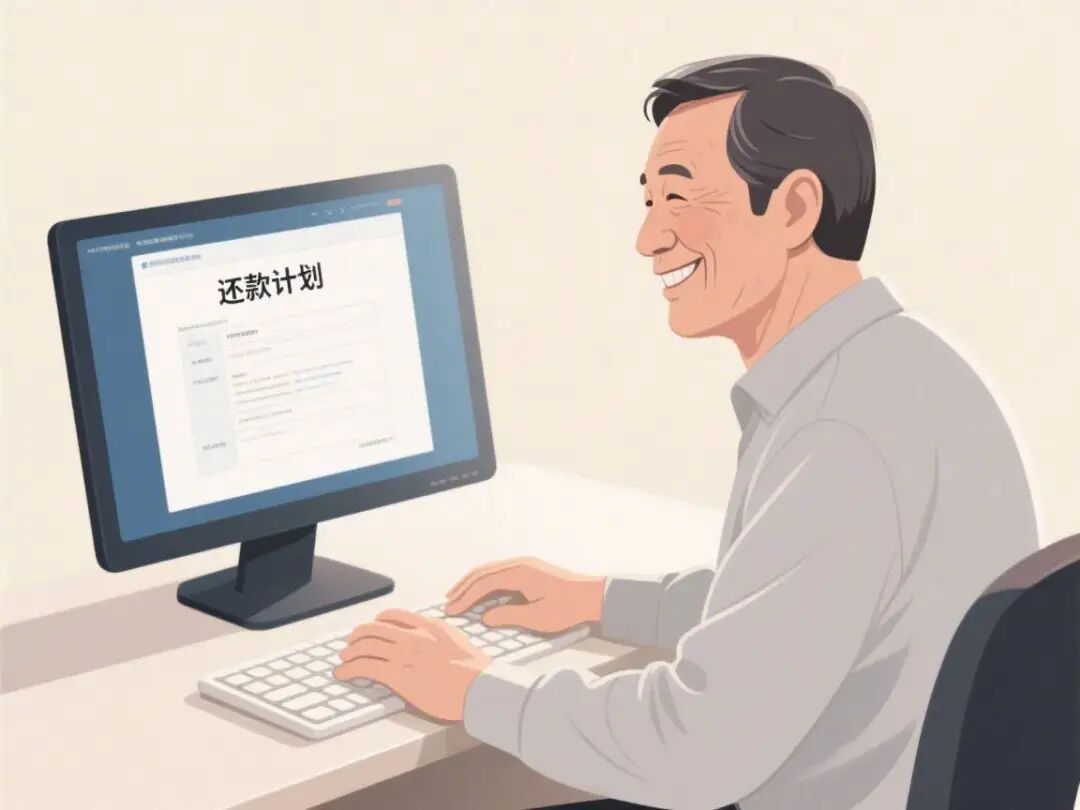 中年男子微笑面对电脑章节底部配图