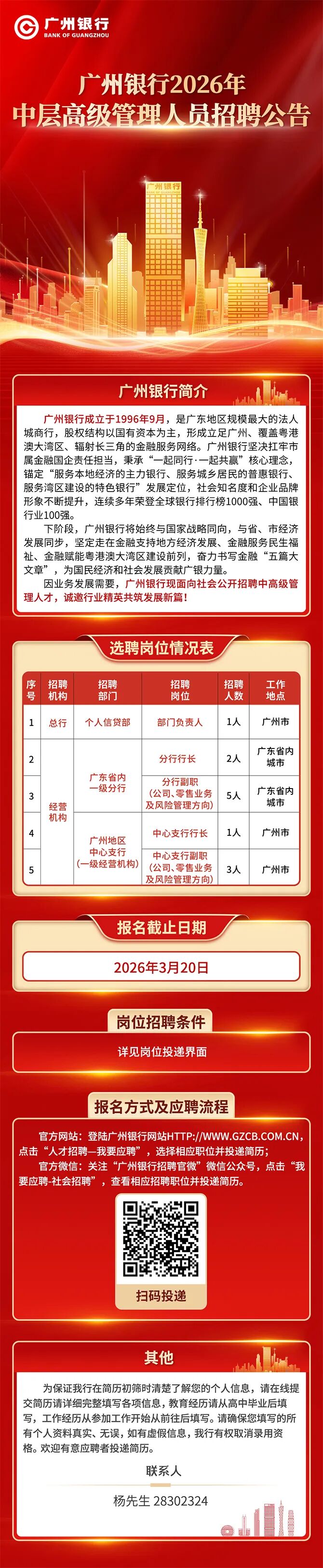 广州银行2026年中层高级管理人员招聘重磅启动！