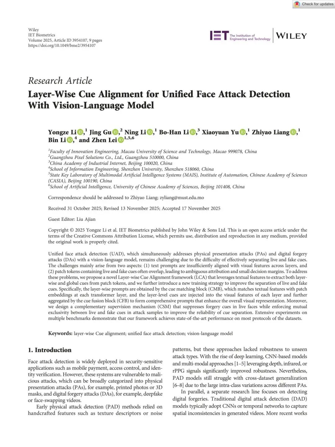 IET Biometrics - 2025 - Li - Layer‐Wise Cue Alignment for Unified Face Attack Detection With Vision‐Language Model_01.jpg