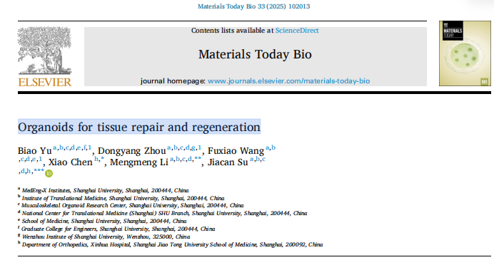 Materials Today Bio： 用于组织修复与再生的类器官 - 赛因生物(cykine)