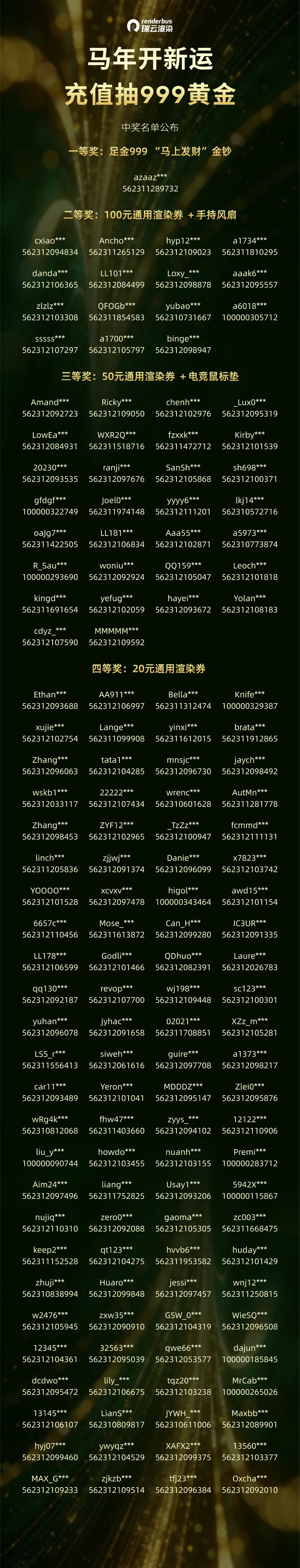 &ldquo;马年开新运，充值抽999黄金&rdquo;活动中奖名单公布